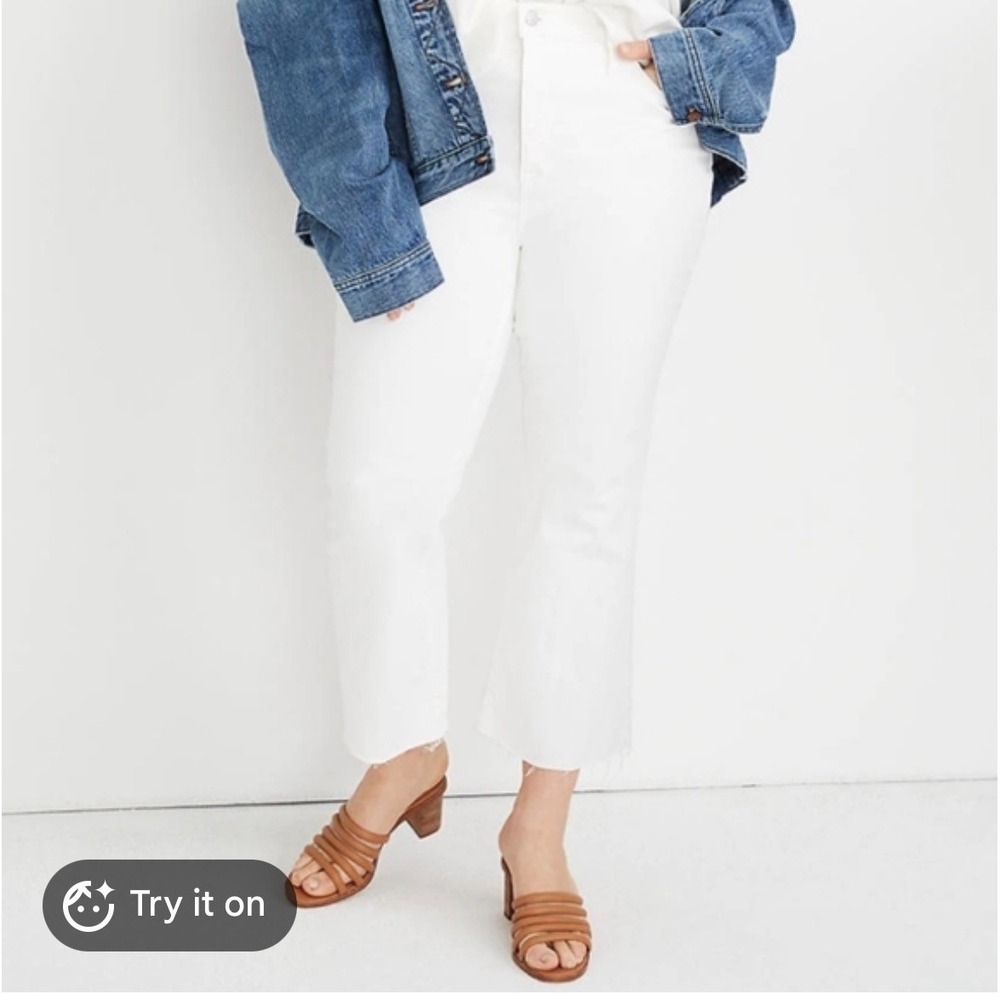 Madewell Cali Demi-Boot Jeans White High Rise Raw Hem Stretch 30T Tall Womens